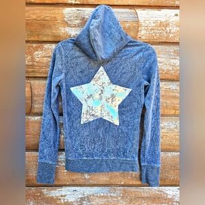 Jenni by Jennifer Moore Gray Velour Velvet Zip Hoodie Jacket w/ Silver Sequins